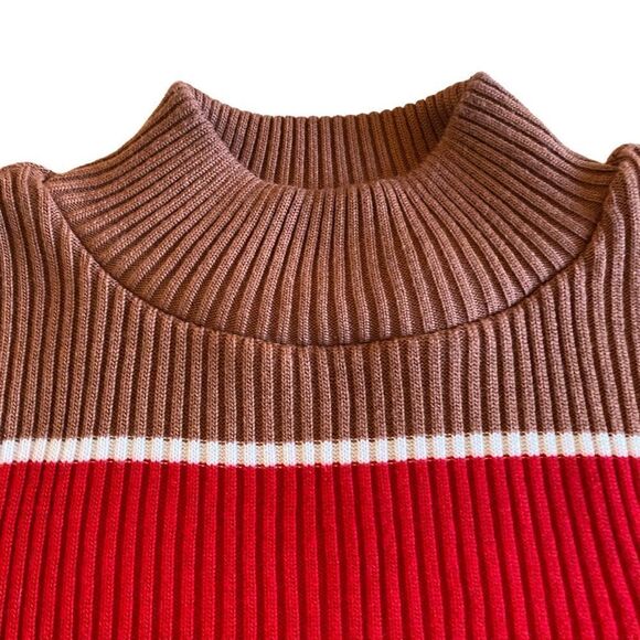 EUC Retro Striped Cotton Mock Turtleneck Sweater with Extra Long Sleeves - Picture 3 of 6
